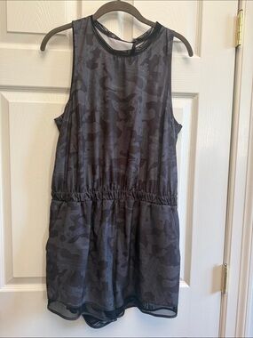 Zella Women's Sleeveless Camouflage Romper in Charcoal Gray